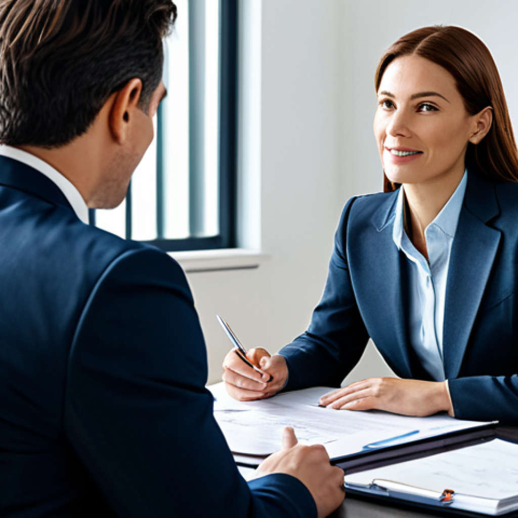 Financial Advisor Meeting**

"A professional financial advisor in a modest business suit, sitting across a desk from a client (male or female, appropriate attire), discussing investment plans, modern office setting, fully clothed, safe for work, perfect anatomy, natural proportions, professional photography, high quality, family-friendly, appropriate content."

**