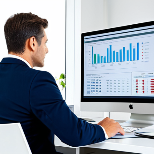 **

"A professional financial advisor in a modest business suit, sitting at a clean desk in a bright, modern office, reviewing financial charts on a computer screen, fully clothed, appropriate attire, safe for work, perfect anatomy, natural proportions, professional photography, high quality, family-friendly."

**