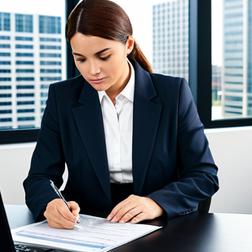 Financial Advisor at Work**

A professional financial advisor, fully clothed in modest business attire, assisting a client in a modern office setting, reviewing investment documents, appropriate content, safe for work, perfect anatomy, correct proportions, professional.

**