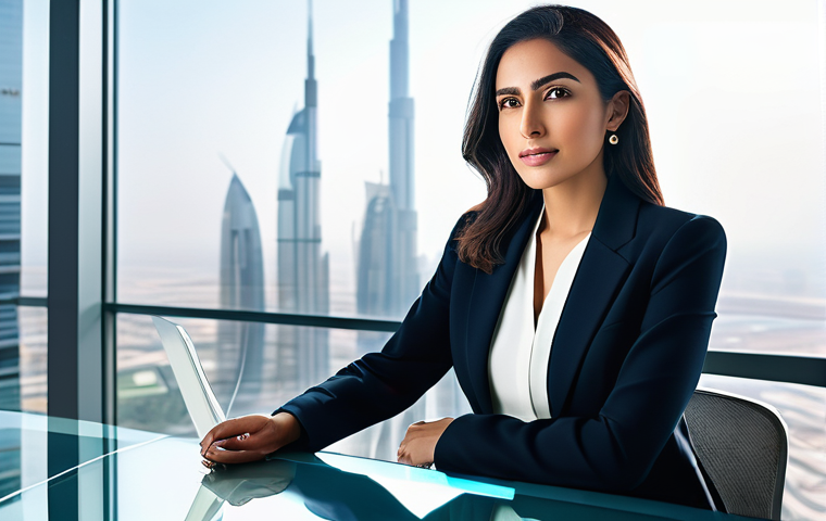 펀드투자상담사 시험 준비에서 주의할 점 - **Prompt:** A sophisticated, modern Arab female investor, in her late 20s to early 30s, dressed in e...