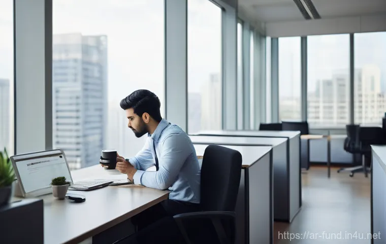 펀드투자상담사 이직 성공 사례 - **Prompt 1: The Unfulfilled Professional**
    A sophisticated, high-angle wide shot of a young prof...