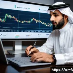 펀드투자상담사로서 고객의 투자 목표 달성 - A professional Middle Eastern financial advisor sitting at a modern office desk, analyzing detailed ...