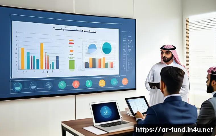펀드투자상담사 실무 교육기관 추천 - A modern training classroom in Riyadh with diverse Arab adult students attentively learning investme...