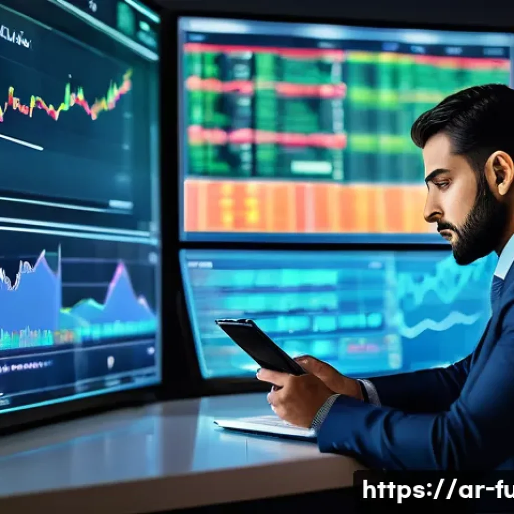 펀드투자상담사 관련 금융 기술 활용 사례 - A modern financial advisor in a sleek office setting, interacting with a large transparent touchscre...