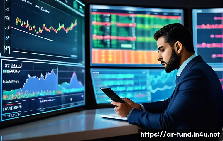 펀드투자상담사 관련 금융 기술 활용 사례 - A modern financial advisor in a sleek office setting, interacting with a large transparent touchscre...