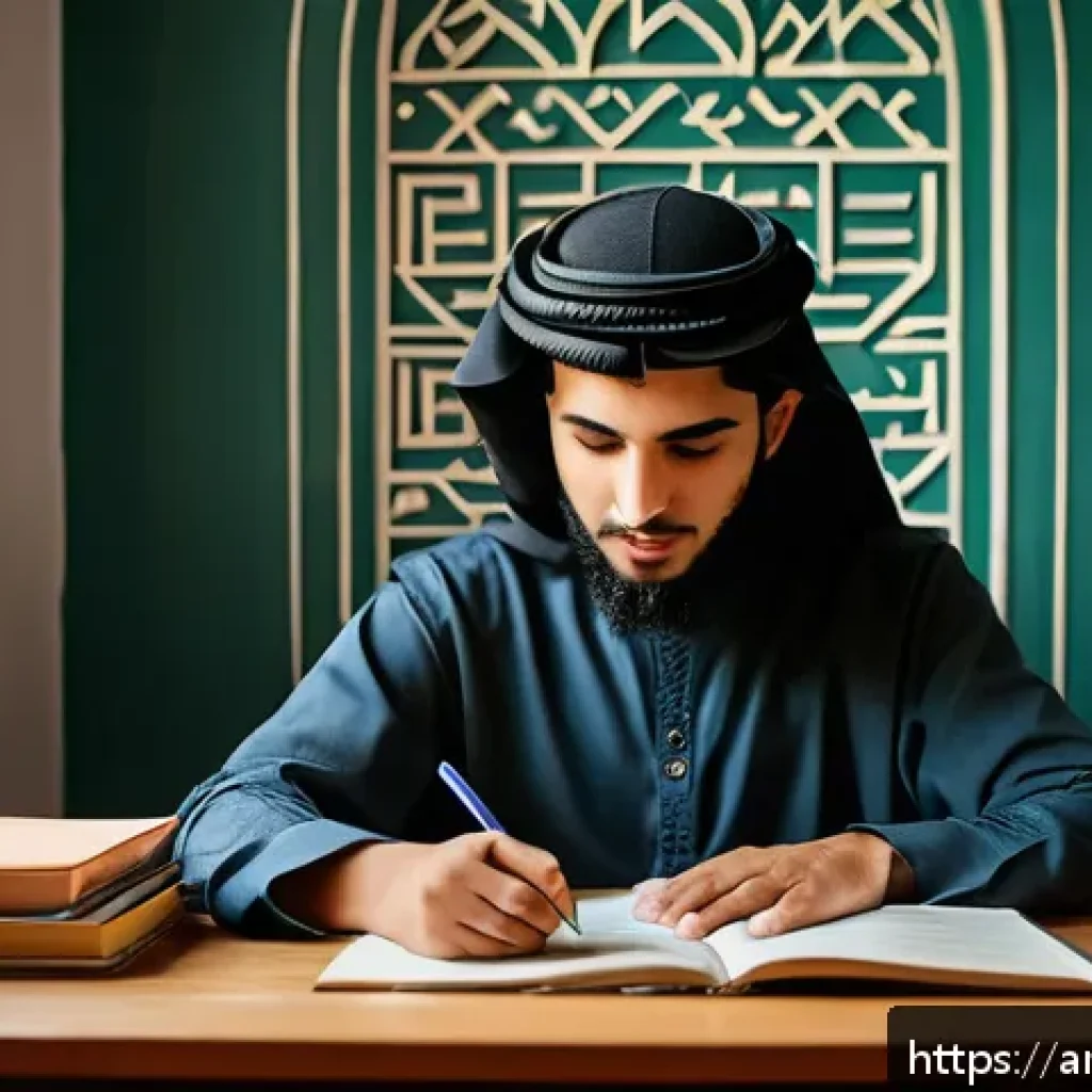 펀드투자상담사 시험 전날 준비해야 할 것 - A focused young Arab student sitting at a tidy desk in a warmly lit, quiet study room decorated with...