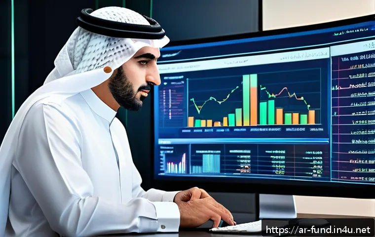펀드투자상담사와 디지털 트랜스포메이션 - A modern digital financial analysis dashboard displayed on a sleek computer screen in an elegant Mid...